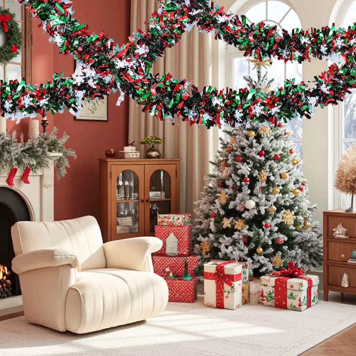 6.56 Feet Green Red Christmas  - Tinsel Garland Decoration ulasan dan harga